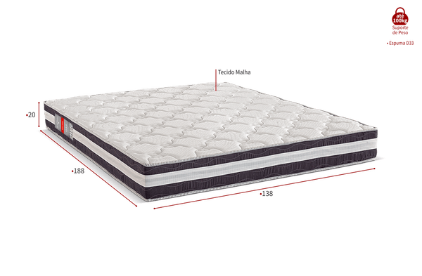 Colchão Casal Max Saúde Preimum - Espuma D33 - 138x188x20