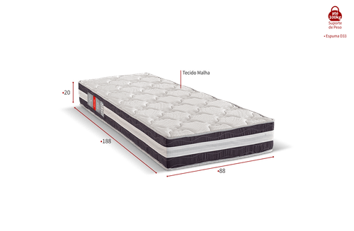 Colchão Solteiro Max Saúde Premium - Espuma D33 - 88x188x20