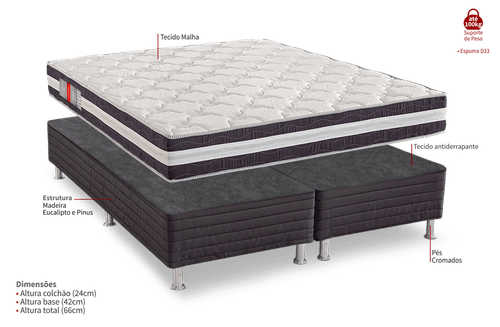 Conjunto Box Queen Max Saúde Premium - Espuma D33 - 158x198x66