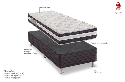 Conjunto Box Solteiro Max Saúde Premium - Espuma D33 - 88x188x62