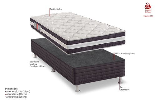 Conjunto Box Solteirão Max Saúde Premium - Espuma D33 - 110x200x66